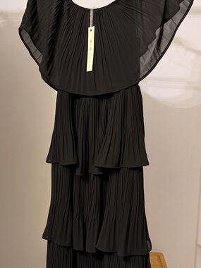 She + Sky Black Tiered Pleated Midi Dress